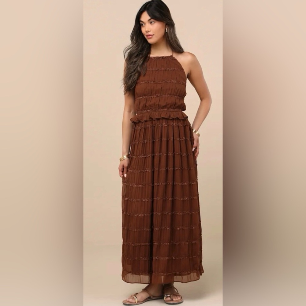 Lulu's Brown Smocked Waist Maxi Dress Size Small